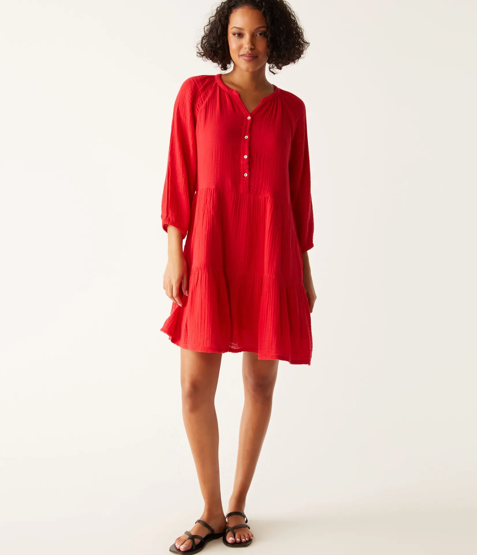 sonia_tiered_gauze_dress_21.webp Michael Stars Sonia Tiered Gauze Dress- Dresses | Knee Length Dresses