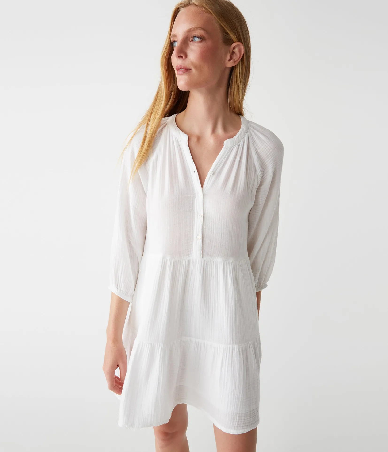 sonia_tiered_gauze_dress_24.webp Michael Stars Sonia Tiered Gauze Dress- Dresses | Knee Length Dresses
