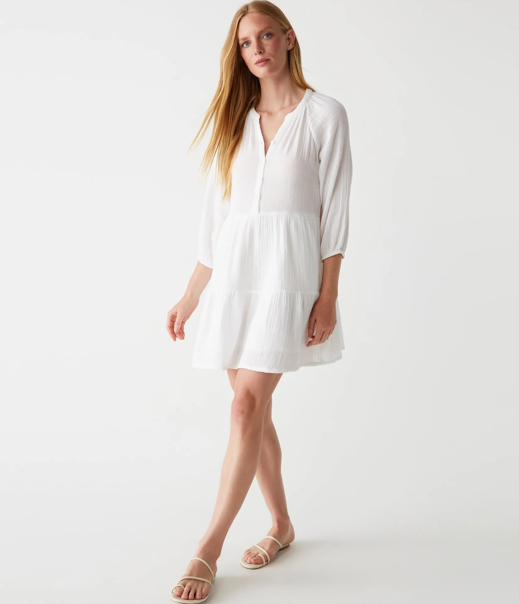 sonia_tiered_gauze_dress_25.webp Michael Stars Sonia Tiered Gauze Dress- Dresses | Knee Length Dresses