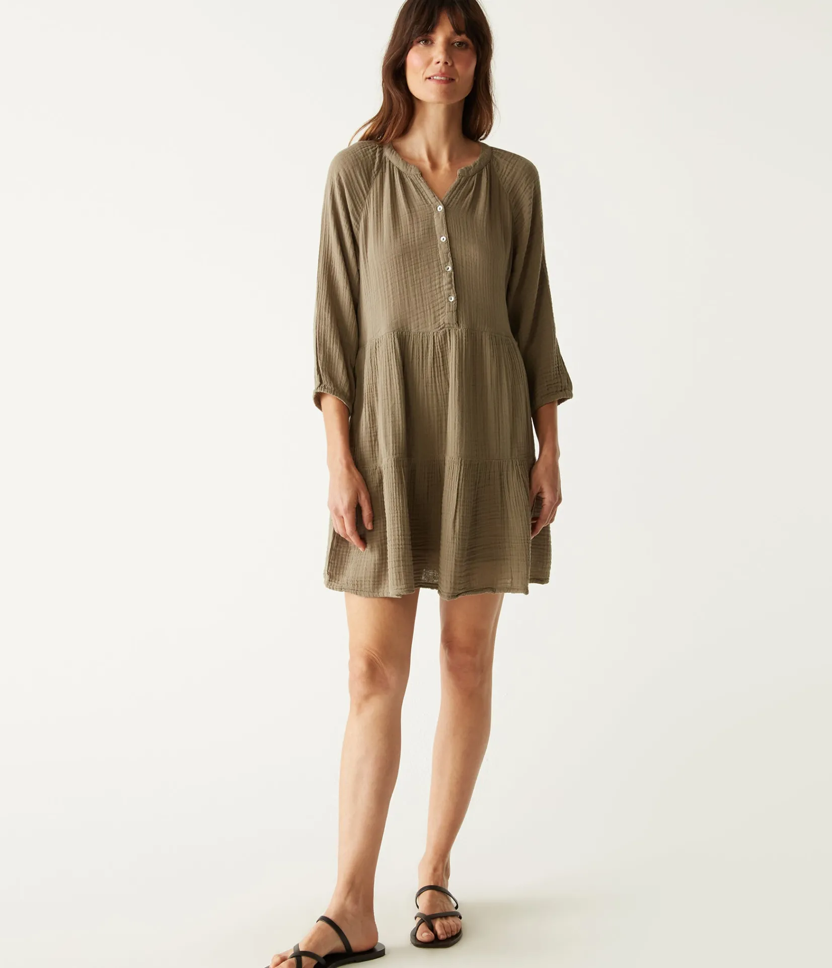 sonia_tiered_gauze_dress_5.webp Michael Stars Sonia Tiered Gauze Dress- Dresses | Knee Length Dresses