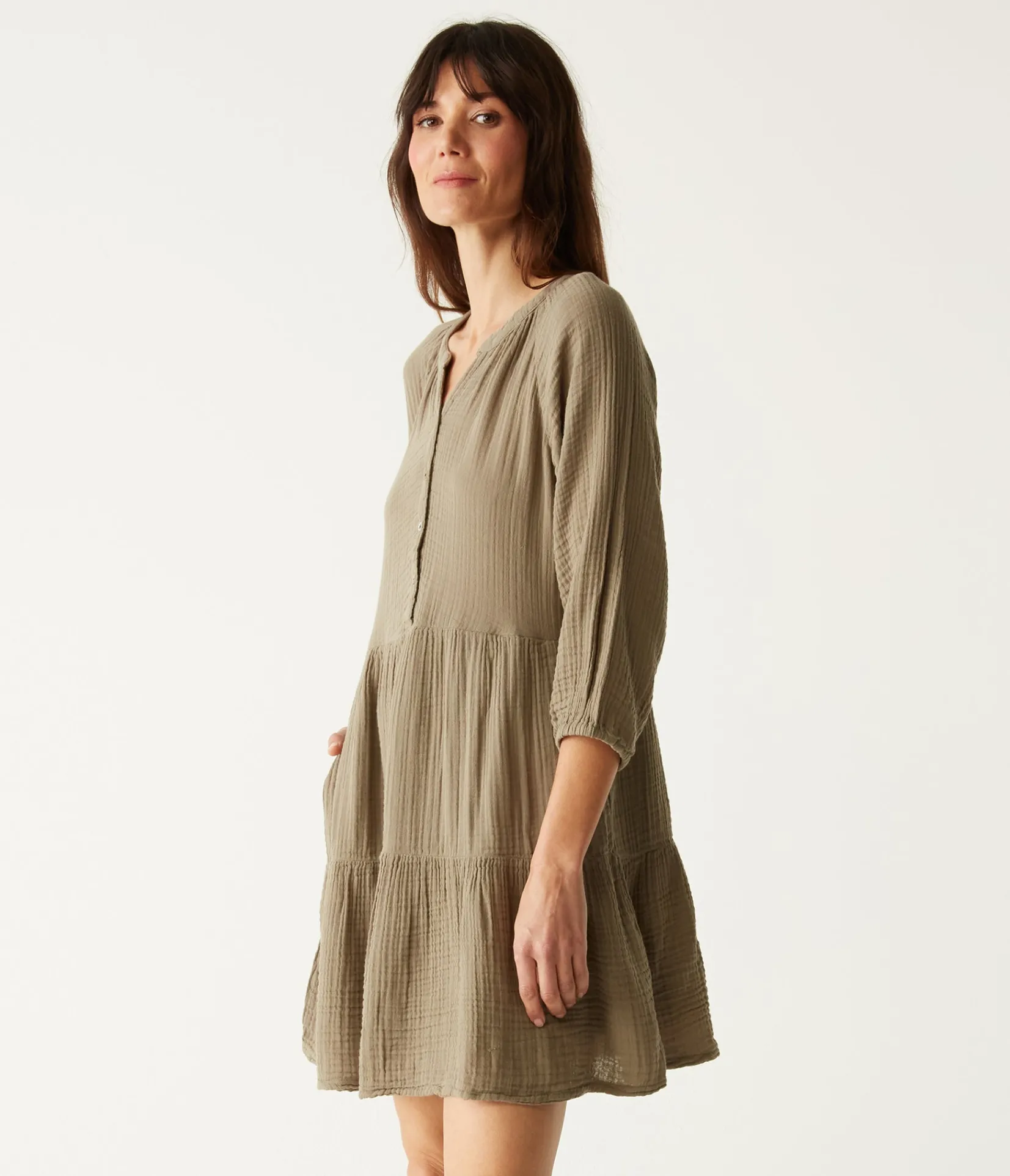 sonia_tiered_gauze_dress_6.webp Michael Stars Sonia Tiered Gauze Dress- Dresses | Knee Length Dresses
