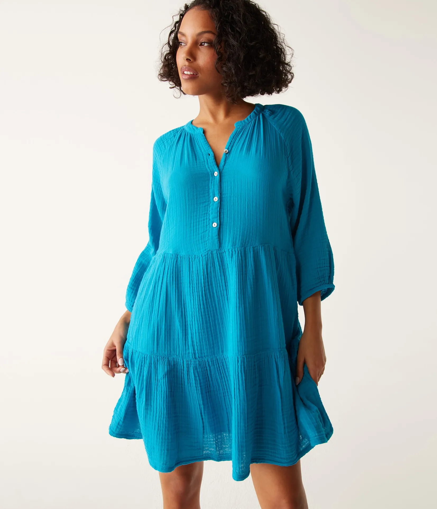 sonia_tiered_gauze_dress_8.webp Michael Stars Sonia Tiered Gauze Dress- Dresses | Knee Length Dresses