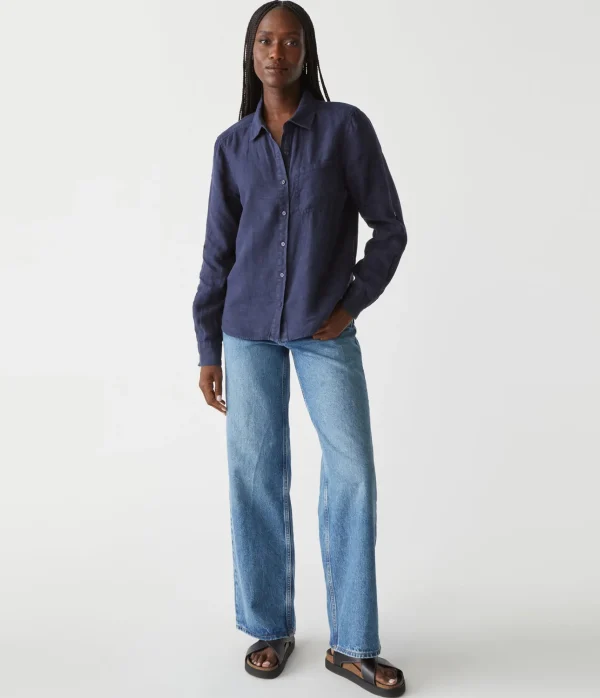 Michael Stars Spencer Linen Button Down Top- Tops, Blouses & Shirts