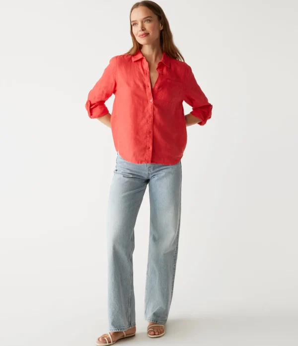 Michael Stars Spencer Linen Button Down Top- Tops, Blouses & Shirts