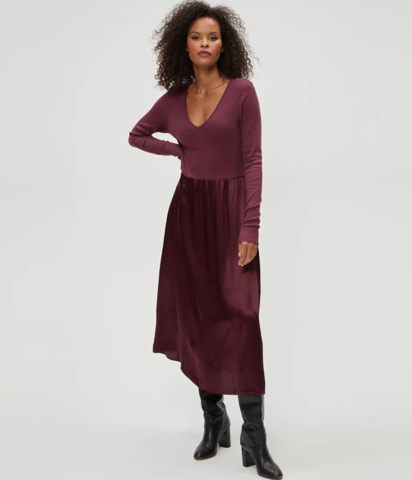 Michael Stars Sutton Mixed Fabric Satin Dress- Dresses | Midi Dresses