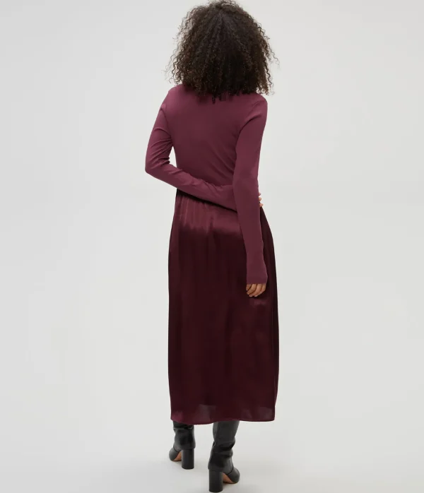 Michael Stars Sutton Mixed Fabric Satin Dress- Dresses | Midi Dresses