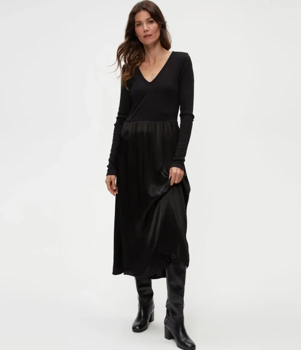 Michael Stars Sutton Mixed Fabric Satin Dress- Dresses | Midi Dresses