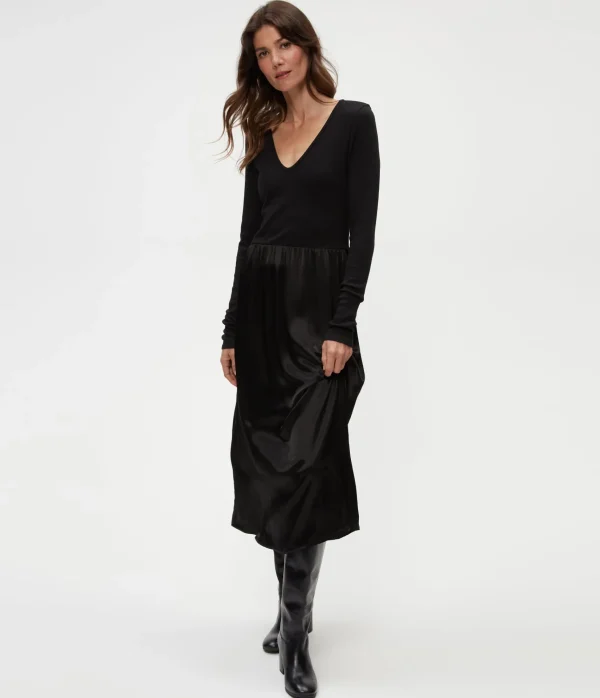 Michael Stars Sutton Mixed Fabric Satin Dress- Dresses | Midi Dresses