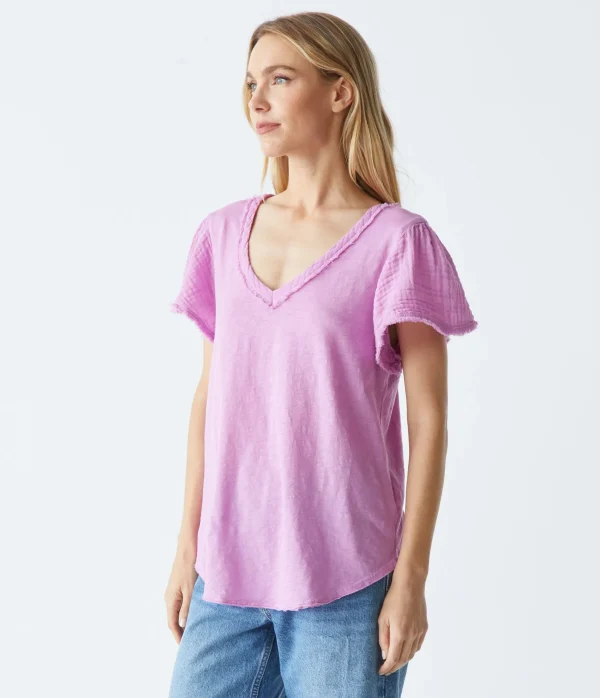 Michael Stars Tate Mixed Fabric Tee- T-Shirts | Supima Cotton T-Shirts