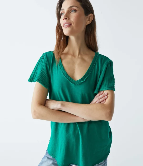 Michael Stars Tate Mixed Fabric Tee- T-Shirts | Supima Cotton T-Shirts