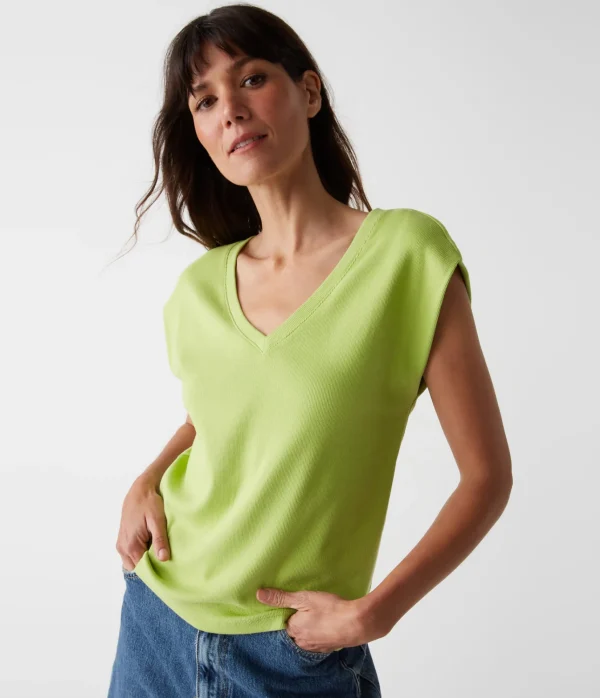 Michael Stars Tati Power Shoulder Top- T-Shirts | Ultra Rib T-Shirts