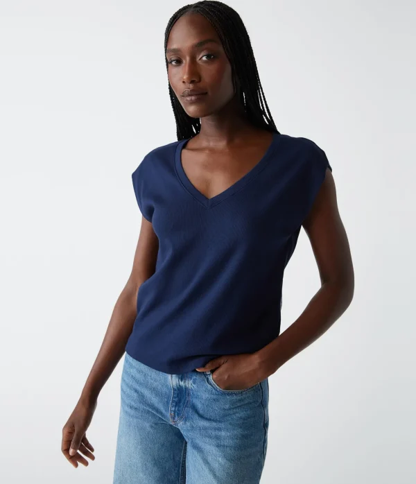 Michael Stars Tati Power Shoulder Top- T-Shirts | Ultra Rib T-Shirts