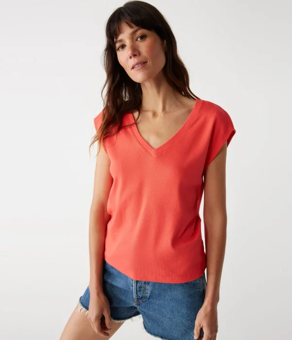 Michael Stars Tati Power Shoulder Top- T-Shirts | Ultra Rib T-Shirts