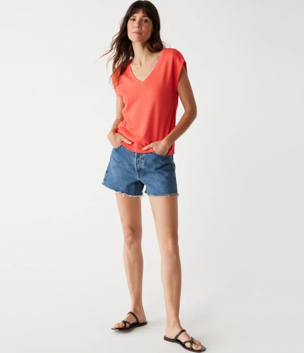 Michael Stars Tati Power Shoulder Top- T-Shirts | Ultra Rib T-Shirts