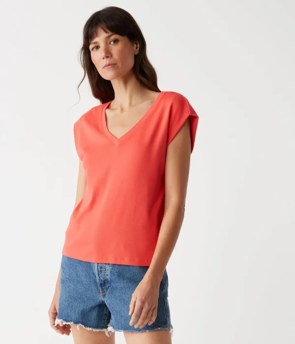 Michael Stars Tati Power Shoulder Top- T-Shirts | Ultra Rib T-Shirts