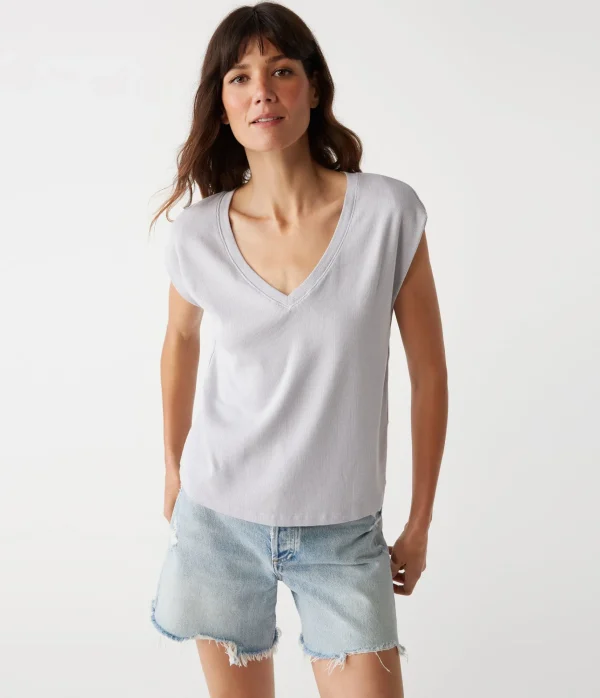 Michael Stars Tati Power Shoulder Top- T-Shirts | Ultra Rib T-Shirts