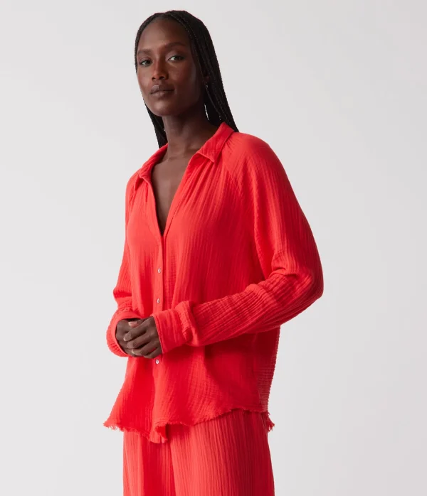 Michael Stars Toni Gauze Button Down Shirt- Tops, Blouses & Shirts