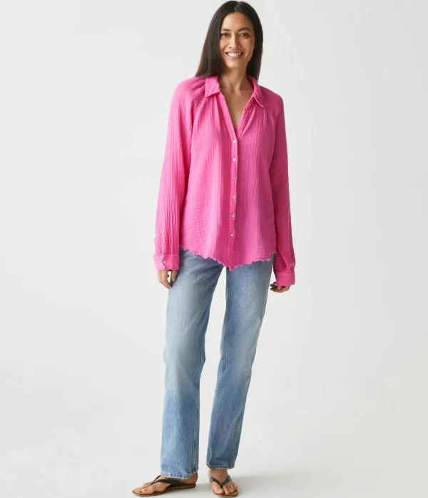Michael Stars Toni Gauze Button Down Shirt- Tops, Blouses & Shirts