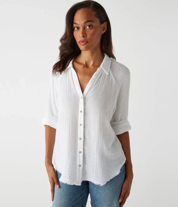 Michael Stars Toni Gauze Button Down Shirt- Tops, Blouses & Shirts
