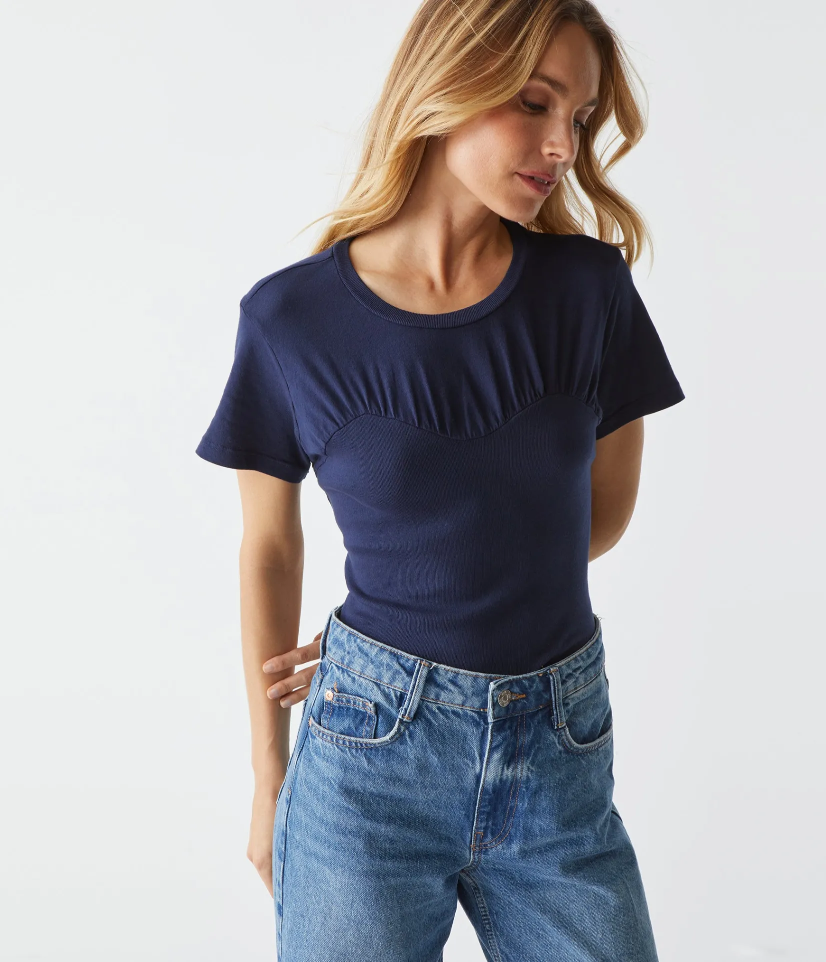 victoria_mixed_fabric_tee_8.webp Michael Stars Victoria Mixed Fabric Tee- T-Shirts | 1x1 Cotton T-Shirts