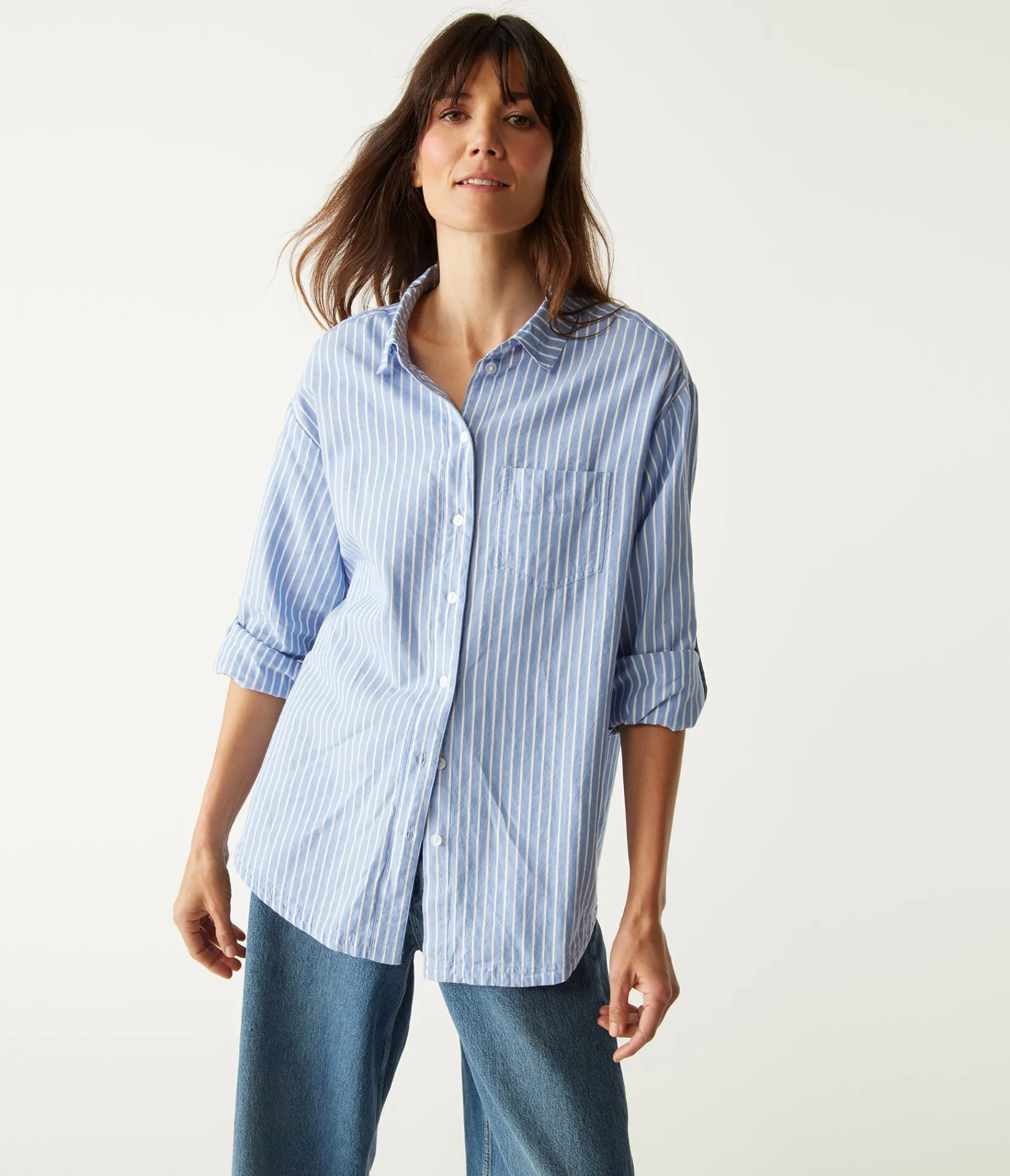 wendy_oversized_striped_shirt_0.webp Michael Stars Wendy Oversized Striped Shirt- Tops, Blouses & Shirts
